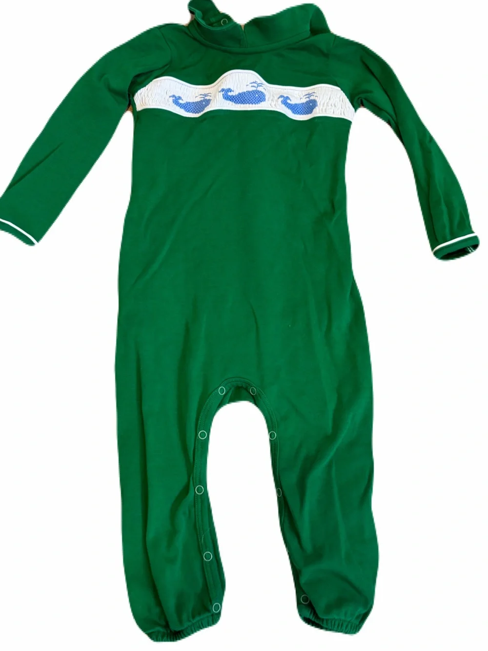 The Beaufort Bonnet Company Boys Green Whale Onesie Smocked